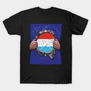 Luxembourg Flag European Union Flag Ripped Open - Gift for Luxembourgish From Luxembourg T-Shirt